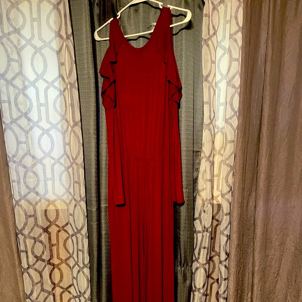 Burgundy cold shoulder jumpsuit